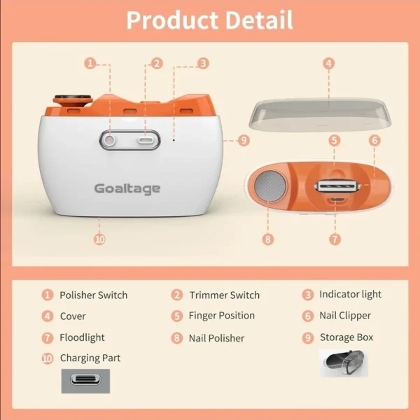 ناخن‌گیر شارژی هوشمند گلتیج مدل Goaltage clip smart electric nail clipper NC01